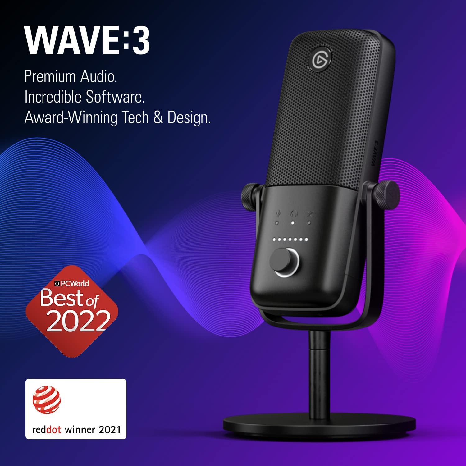 Elgato Wave:3 - Premium Studio Quality USB Condenser Microphone for Streaming, Podcast, Gaming and Home Office, Free Mixer Softw